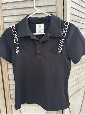 Maya Delorez Black Logo-Trim Polo size 2XS pre owned